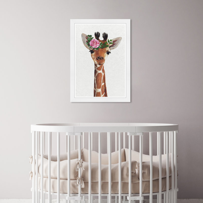 Art floral encadré de bébé girafe