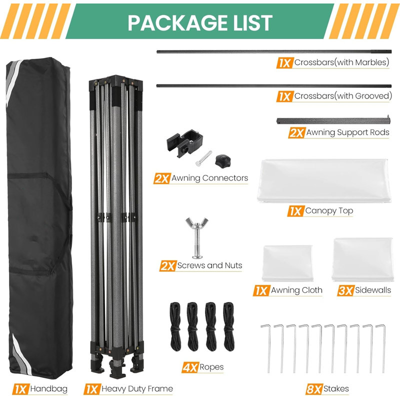 10x10 Pop Up Canopy with Sidewalls, White