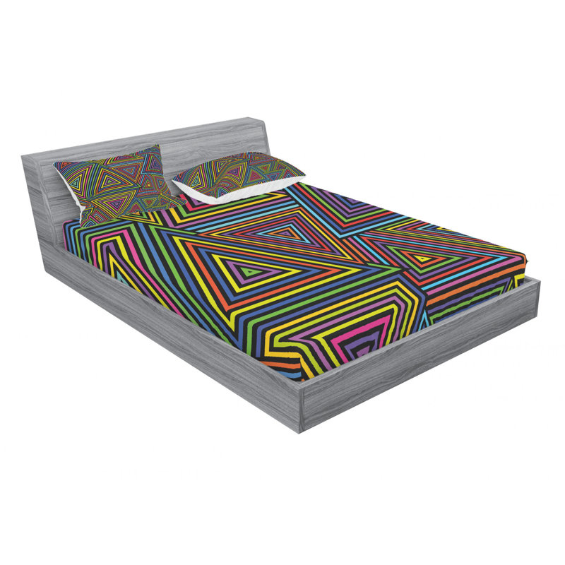 Microfiber Geometric Sheet Set, Queen Sheet Set with Fitted Sheet