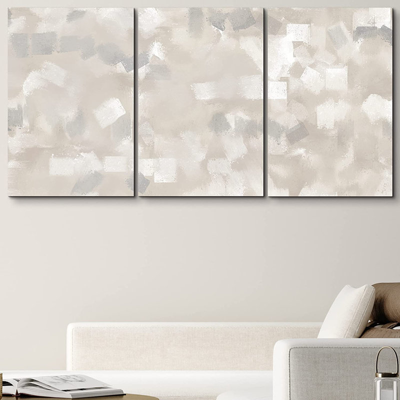 Abstrait art discret, blocs de couleur beige et gris, décor de chambre neutre, impression sur toile encadrée, 3 pièces