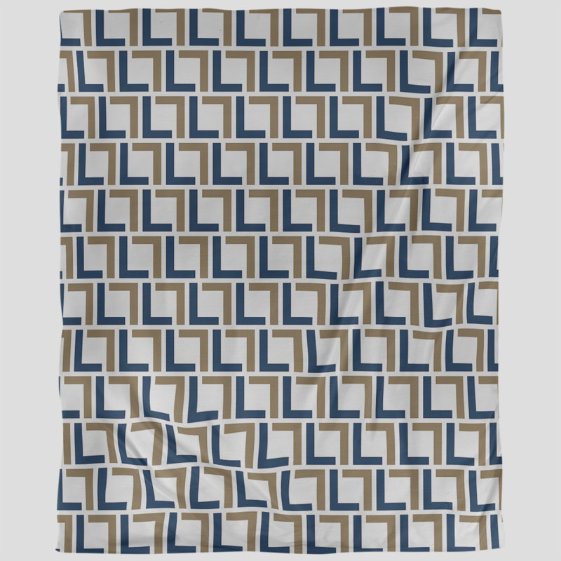 Polyester Geometric Shapes Duvet Cover, Microfiber, King Duvet Cover, Blue/White/Gold