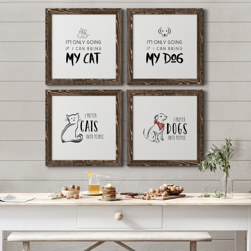 Bring My Cat - ensemble de 4 pièces d'art textuel sur toile, H 40 po x l 40 po x P 1,5 po, Toile avec cadre en noyer