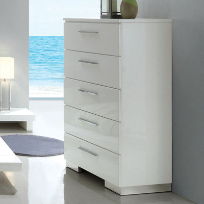 Modern Contemporary 5-Drawer Chest with High Gloss Coating and Felt-Lined Top Drawers for Elegant Storage