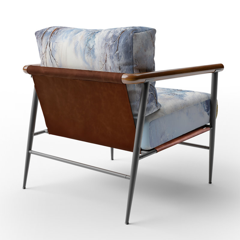 Winter River Snow Charm Landscape IV - Fauteuil rembourré scandinave, fauteuil d'appoint blanc, Noir