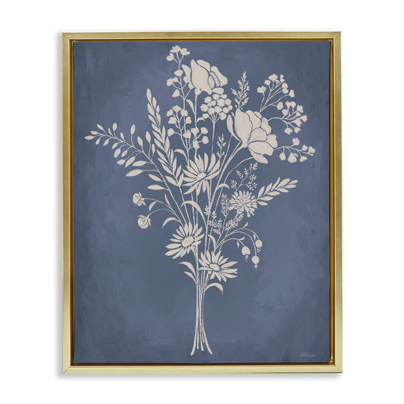 Ensemble de jardin sur cadre flottant bleu, design par Cat Thurman Designs, H 21 po x l 17 po, Cadre flottant métallique doré
