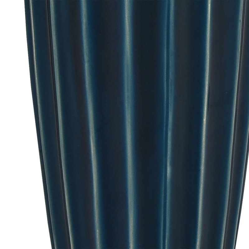 Indigo Fluted Ceramic Table Vase with Vertical Ridged Texture