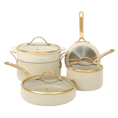 Bouilloire en céramique antiadhésive en aluminium de qualité supérieure antiadhésive sans PFA avec couvercle - 8 pièces Bloomhouse