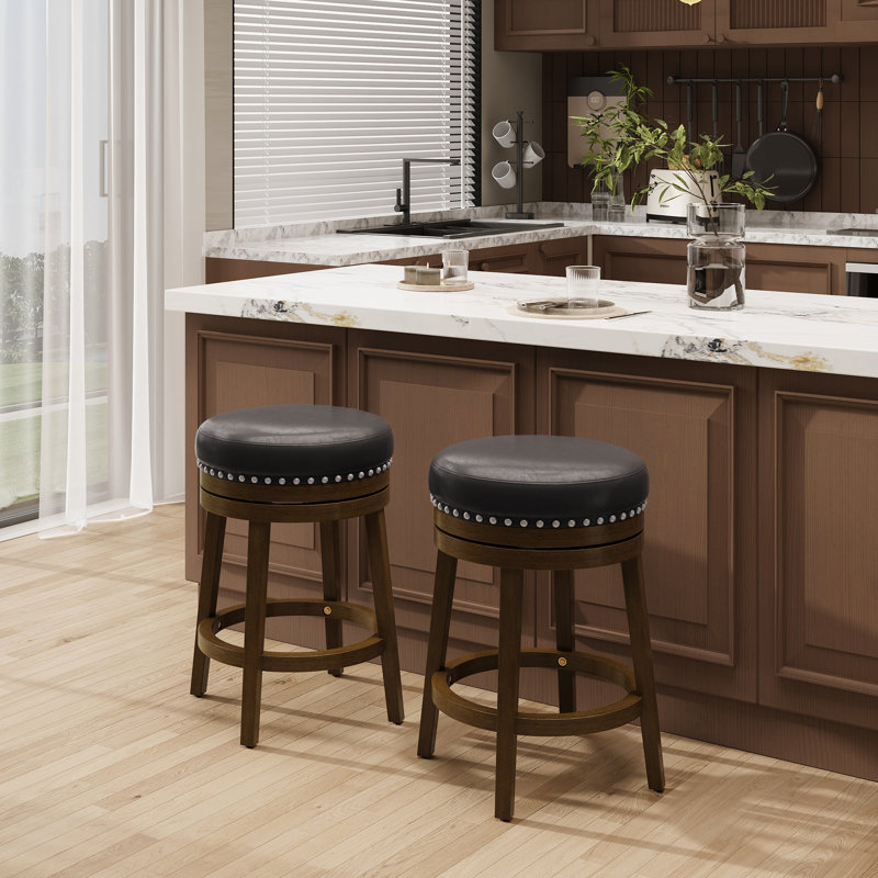 Upholstered Swivel Solid Wood Frame Bar Stool, Brown, Counter Stool (25" Seat Height)