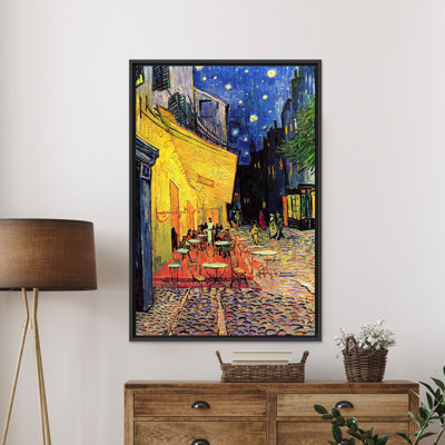 Starry Night Terrace Canvas Print: Van Gogh Inspired Artwork,1P BlackFramedCanvas
