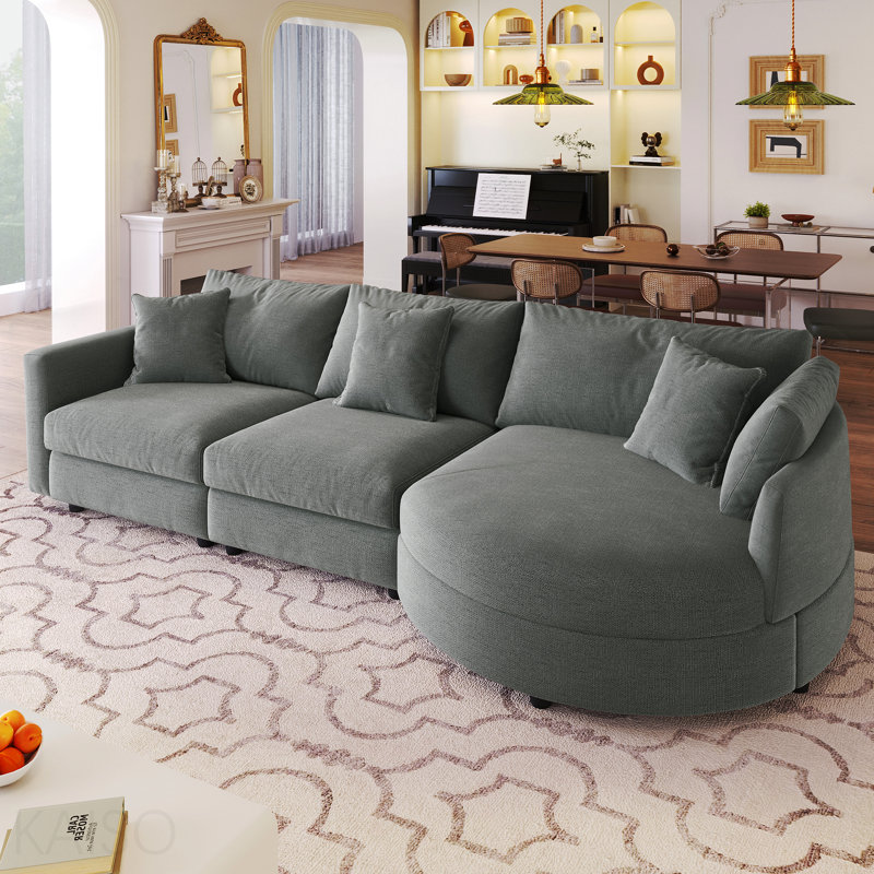 Canapé modulaire en chenille de 107 po - 3 pièces, méridienne incurvée, 3 coussins - multi-pièces, Grey Chenille