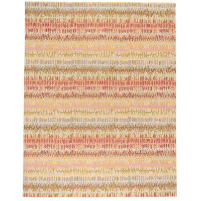 Paint Chip Abstract Hand Hooked Wool Yellow/Light Blue/Light Pink Area Rug