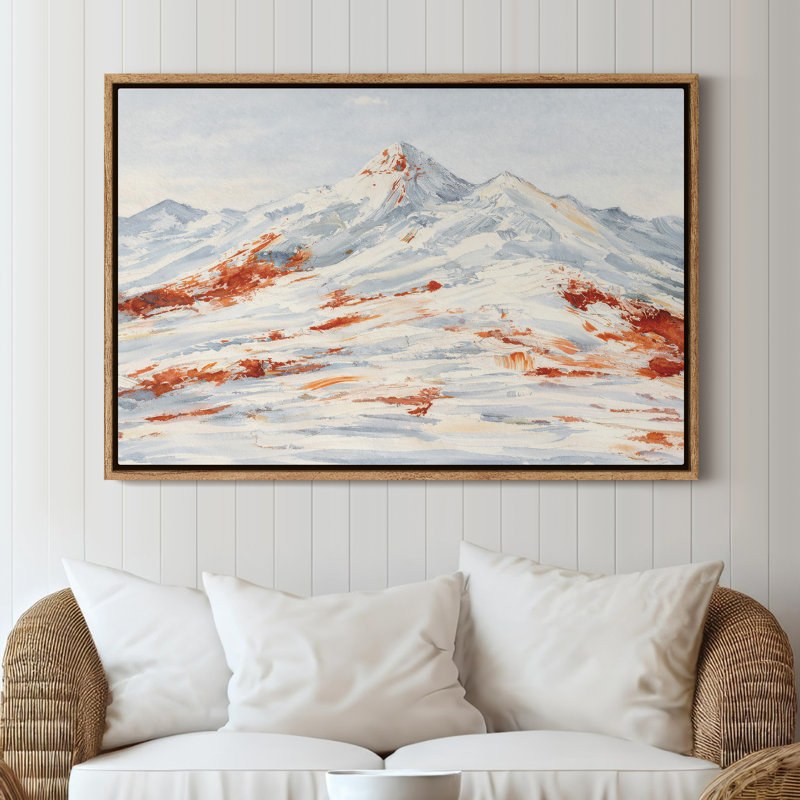 Art mural sur toile encadrée - Paysage de montagne recouvert de neige avec des accents terreux chaleureux - 16 po x 24 po, 24 po x 36 po