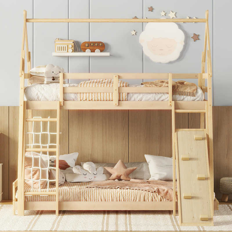 Twin Over Queen Bunk Bed, Natural