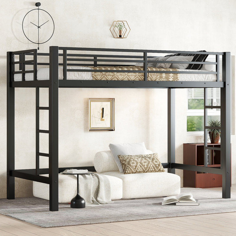 Twin  XL Size Metal Loft Bed with Ladder & Guardrails, Black, Space-Saving & Durable, Twin XL