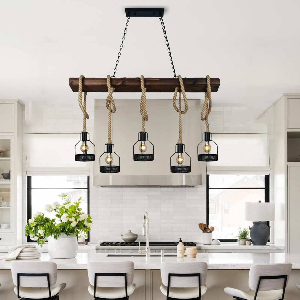 Breakwater Bay Bueche 5 Light Wood Kitchen Island Pendant Wayfair