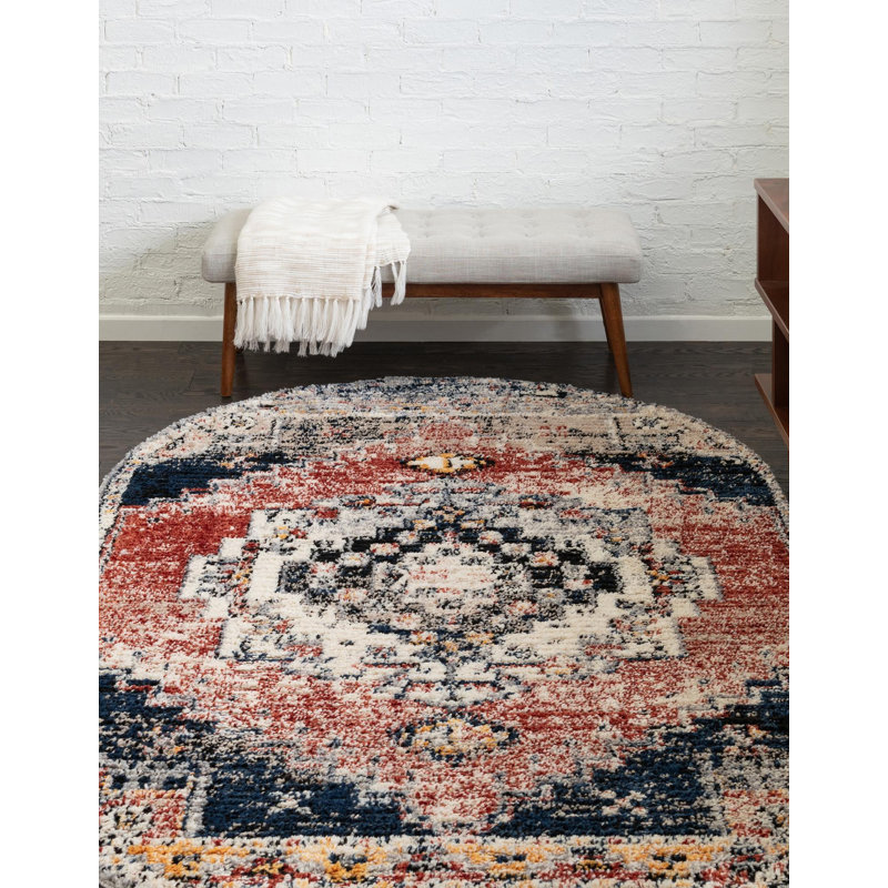 Tapis géométrique rouge / bleu Tucson, Ovale 4 pi x 6 pi