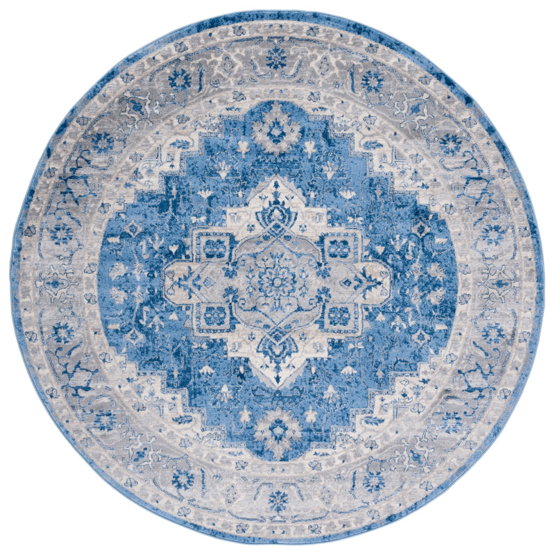 Tapis bleu / gris Aurich 851, Rond 6 pi 7 po