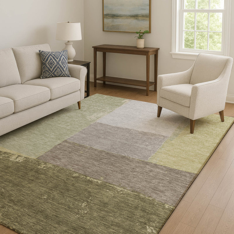 Tapis moderne lavable à la machine Premium, Olive, 10 pi x 14 pi