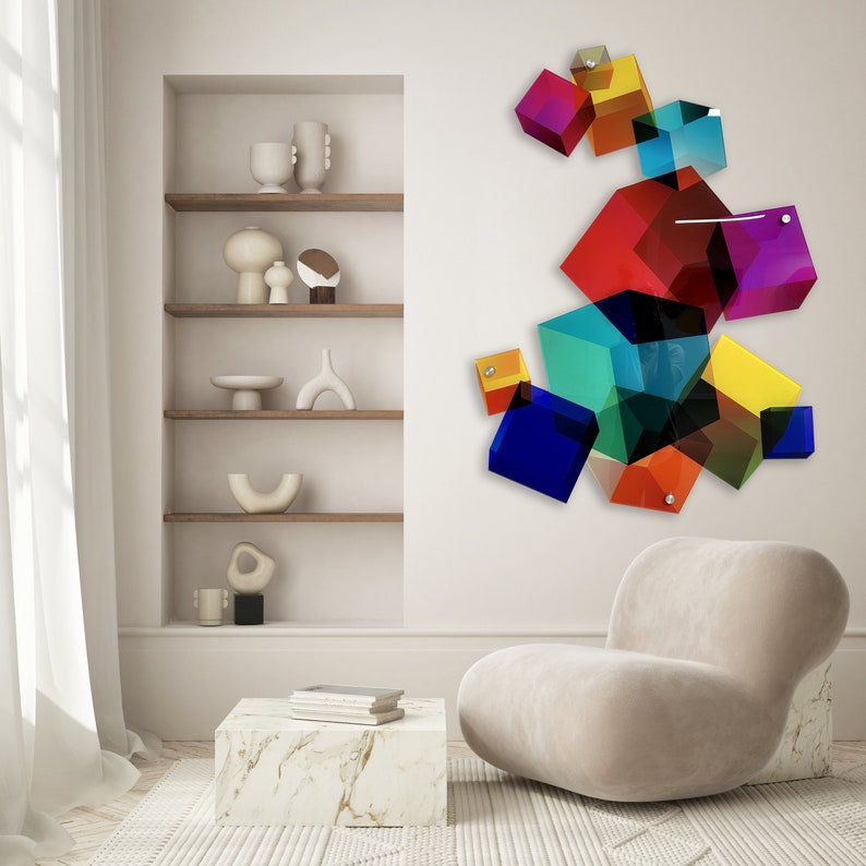 Cube imprimé, art moderne sur acrylique