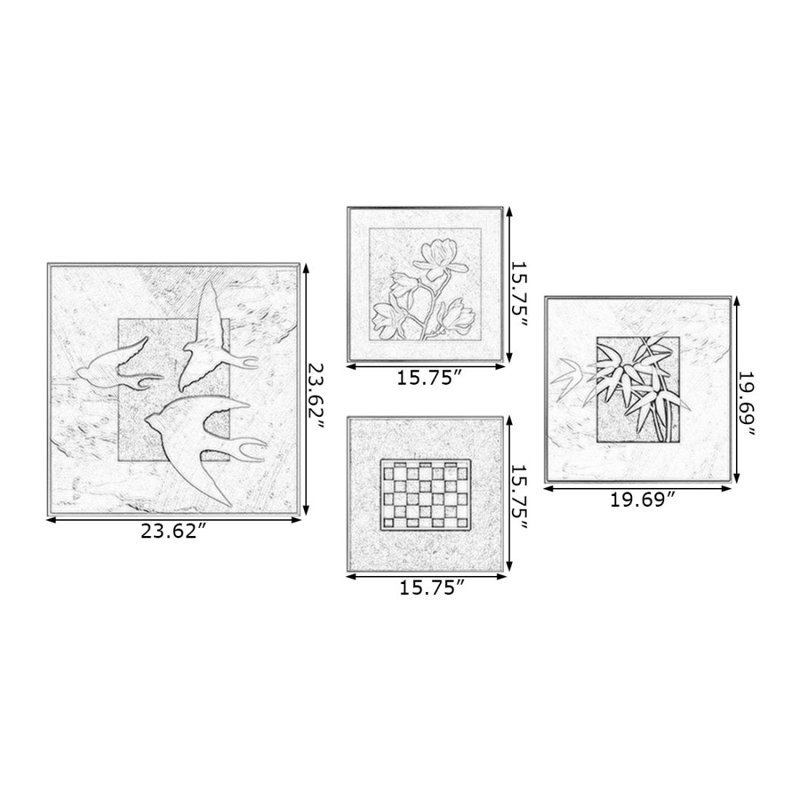 Ensemble d'art mural traditionnel carré 4 pièces, H 39,37 po x l 74,8 po