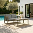 Junco Teak Outdoor Two-person Patio Set With Cushions And Coffee Table