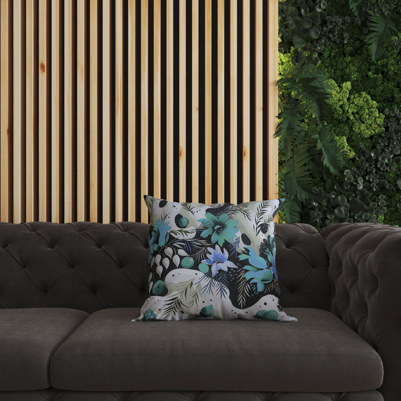 Charming Chronicles Outdoor Reversible Throw Pillow, 16"H x 16"W, Cyan/Black