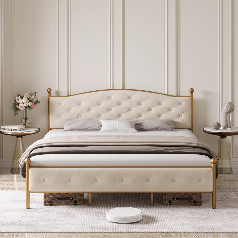 Lit plateforme Geraud, Blanc cassé, Double