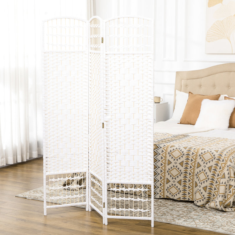 5.6' Room , 3 Privacy Screen, White Wave Fiber Wall Divider For Rooms, Space Saving & Functional Breathable