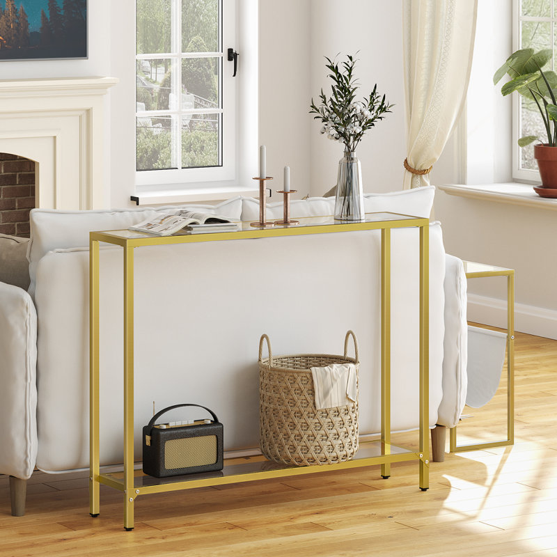 Karmakar 100cm Glass Top Console Table, Gold
