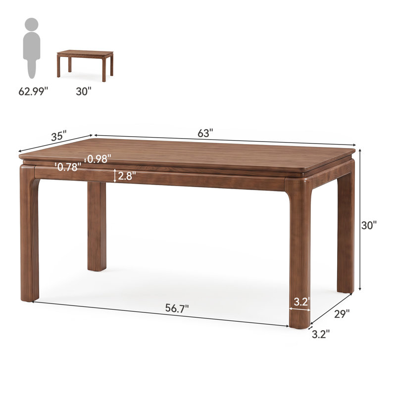 63" Solid Wood Dining Table