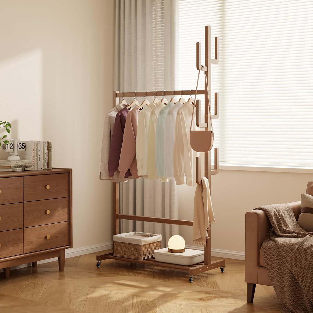 Walnut Clothes Rack Loon Peak Clothes Rack, Clothing Rack With Shelf And Cactus Design ...