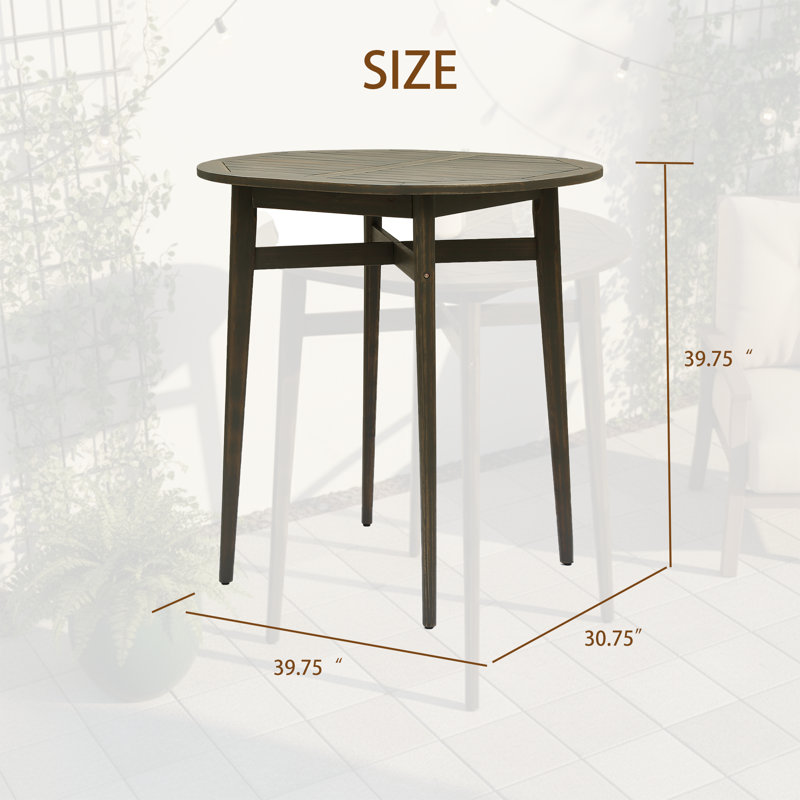 39" H Acacia Wood Outdoor Bar Table – Gray Finish, Rectangular Top, X-Stretcher Base