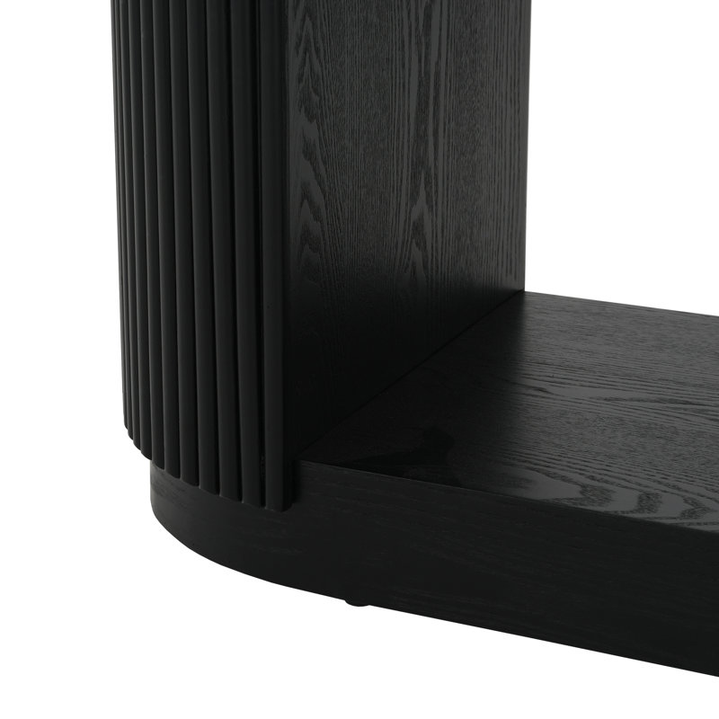 Modern Slim Entryway Console Table with Open Shelf – Elegant Wood Grain Sofa Table, Black