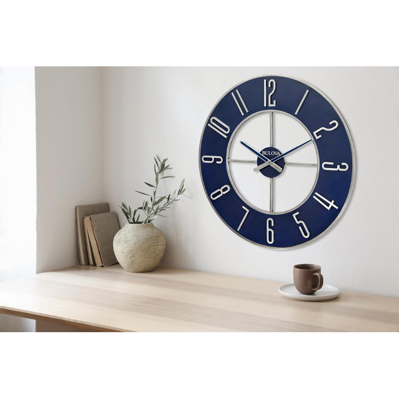 Blue Steel Large Metal Wall Clock, C4809