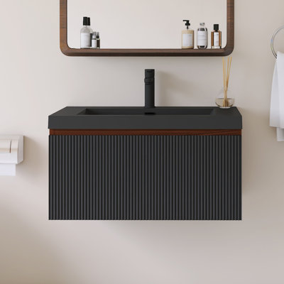 Meuble-lavabo mural simple 30 po avec lavabo en quartz noir