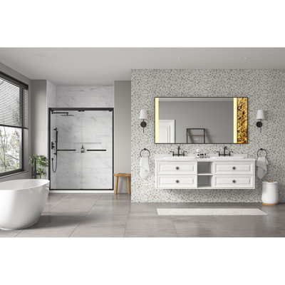 Miroir de salle de bain 84 x 36 pouces à DEL avec rétro-éclairage, fixation murale anti-buée et grand miroir de meuble-lavabo réglable