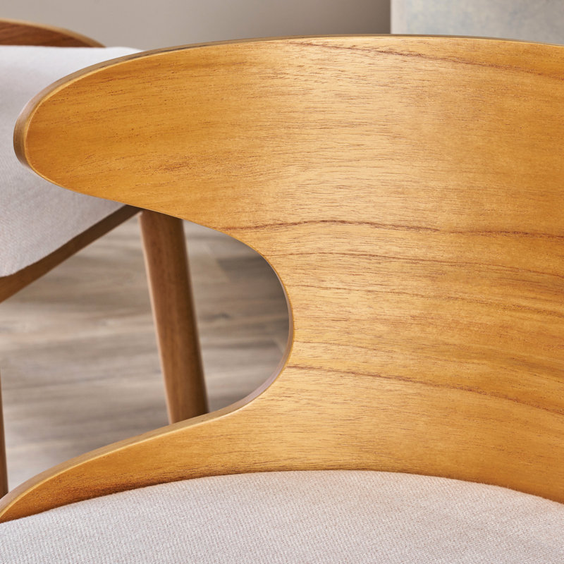 Deux chaises de bar de style Mid-Century, siège rembourré beige, bois d'hévéa, l 23 po x P 21 po, assise de style robuste, l 22,38 po x P 21,3 po x H 41,6 po
