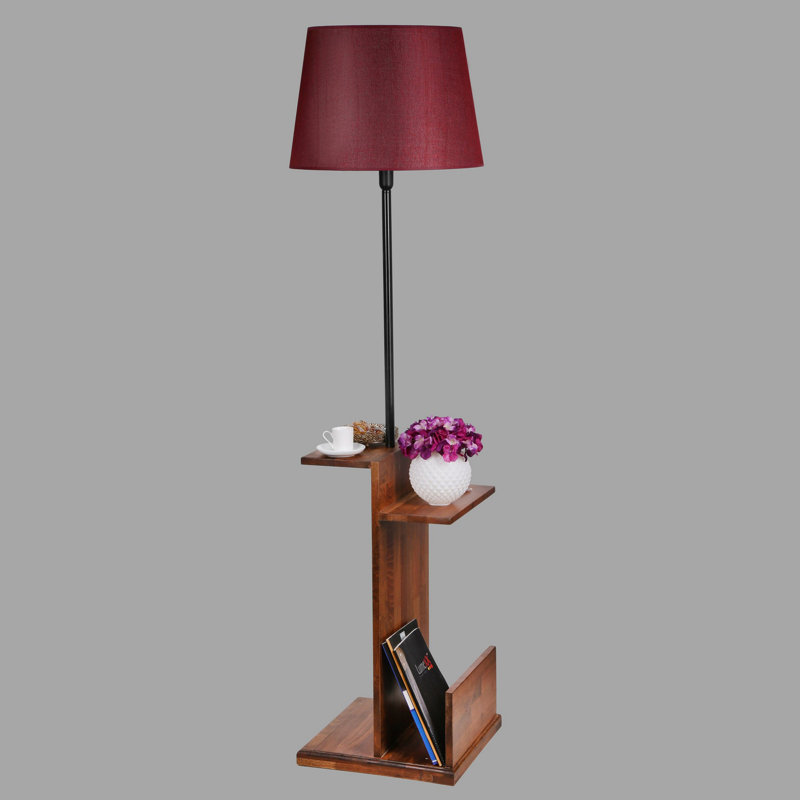 Pamela 170cm Tray Table Floor Lamp, Dark Red, Brown/Black
