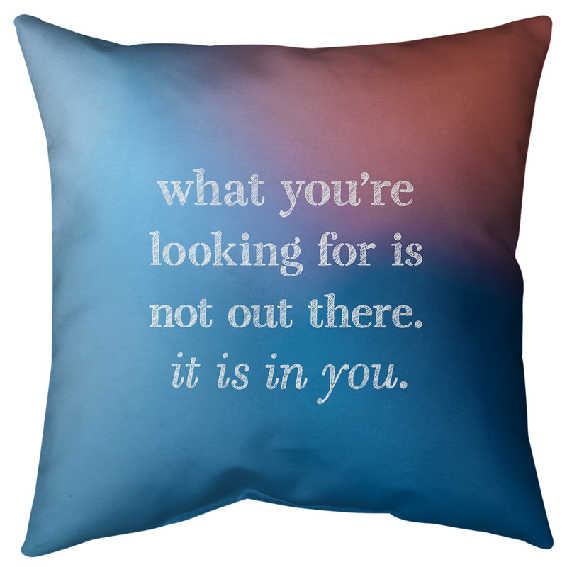 Coussin intérieur/extérieur d’inspiration auto-confidence, 18 po x 18 po, Bleu / rose