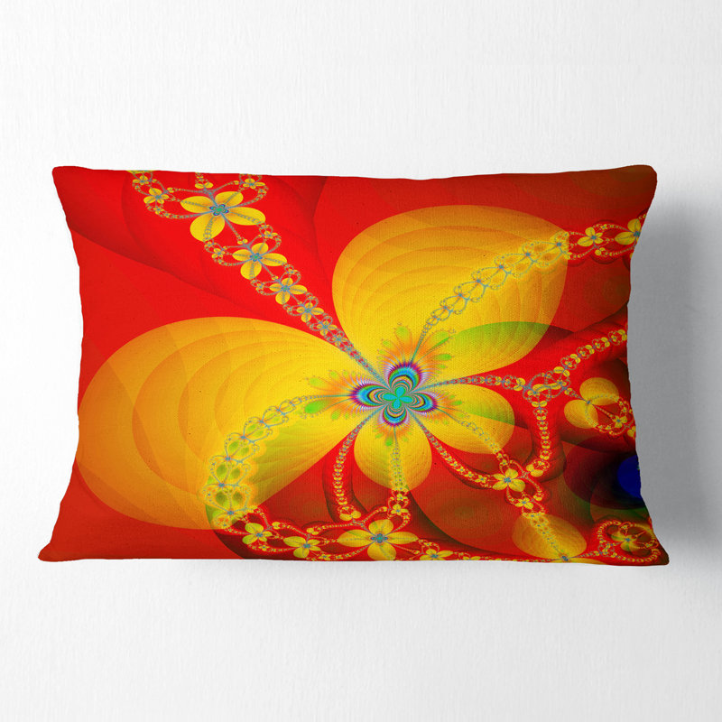 Coussin décoratif imprimé floral rouge et jaune