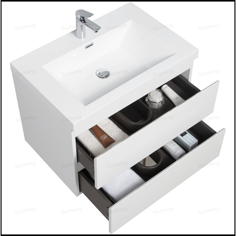 Meuble-lavabo mural 30 po avec lavabo et tiroirs à fermeture en douceur