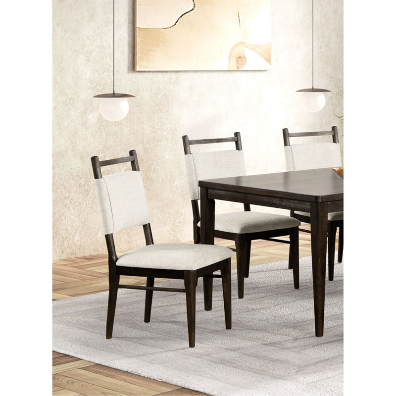 Chaises de salle à manger contemporaines en noyer foncé recouvertes de tissu à 100% de conception moderne à 2 pièces