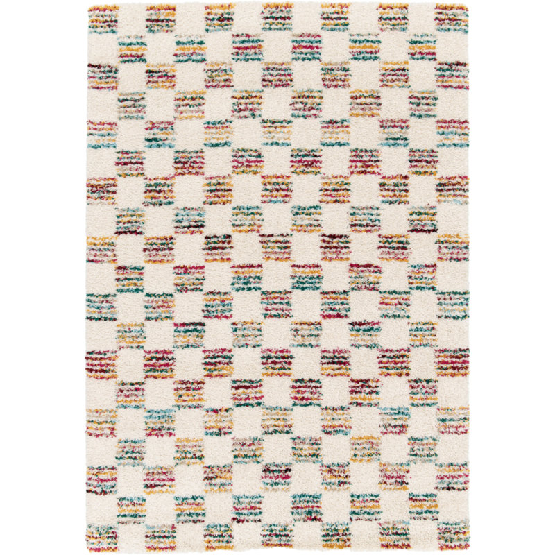 Machine Woven Rug, Chequered Shaggy Rug, Rectangle 160 x 230 cm