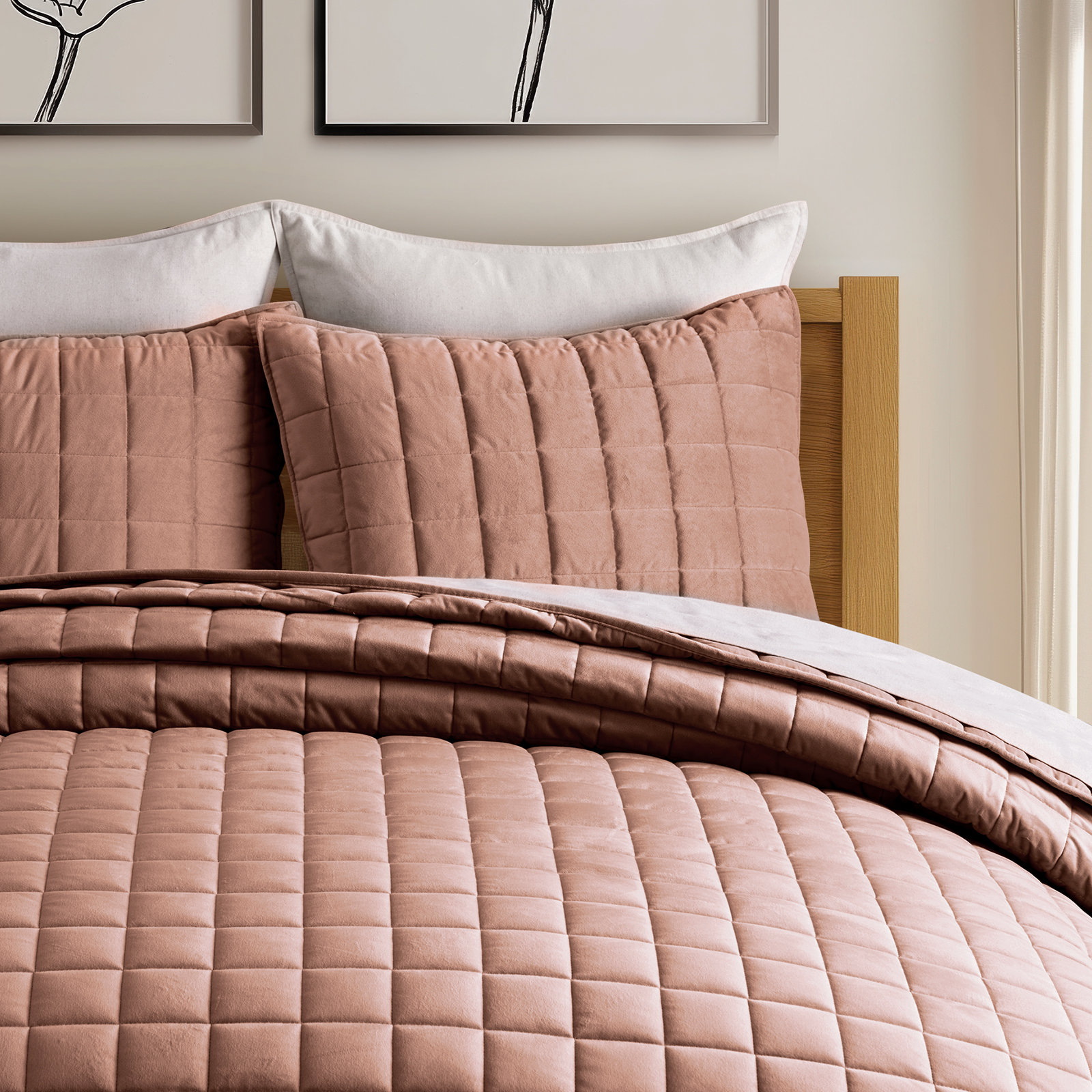 Velvet Quilt Set, King Quilt + 2 King Shams, Terracotta Clay