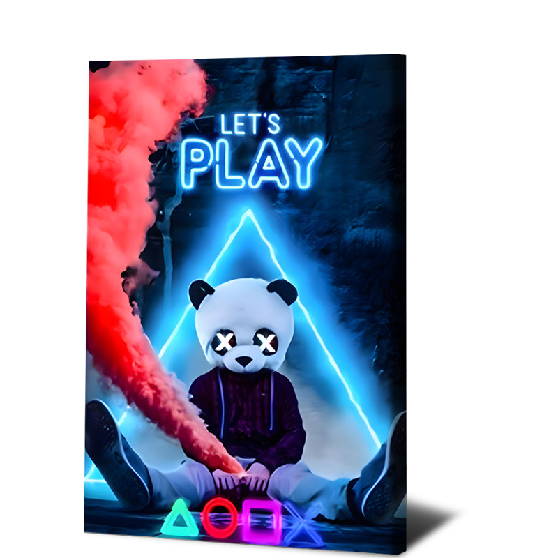 1 pièce d'art mural, affiches encadrées, art mural sur toile de jeu Panda Neon, H 12 po x l 18 po