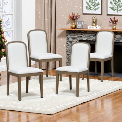 Dining Chair Set, 4 Upholstered Linen-Seat Chairs with Solid Wood Frame & Distressed Finish