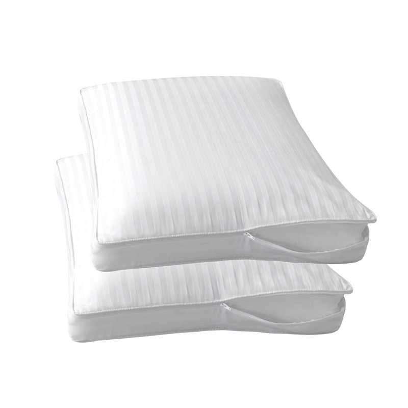 Gusseted Pillow Protector 400TC Cotton Stripe YKK Zipper Closure (White, Queen), Queen
