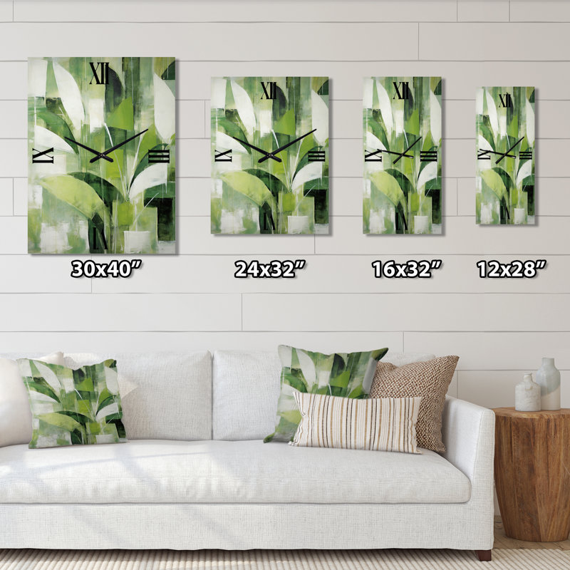 Abstract Green Plants Minimalism Retro Collage - Plants Wall Clocks, Medium