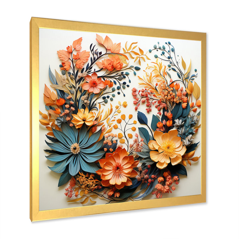Couronne florale beige et orange III, reproduction sur toile, H 24 po x l 24 po x P 1 po, Or