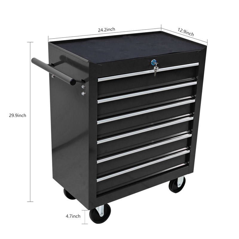Rolling Tool Chest, 6 Drawer Tool Box With Wheels, Heavy Duty Industrial Service Cart Storage Organizer With Locking System, Rolling Tool Box Organizer Tool Case For Garage, Repair Shop